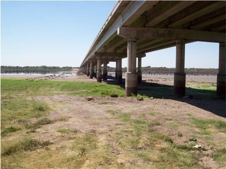 image of bridge at Lake Lavon with no water