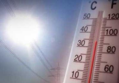 Sun with thermometer for extreme heat and drought