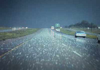 Hail on Roadway with Cars Pulled Over