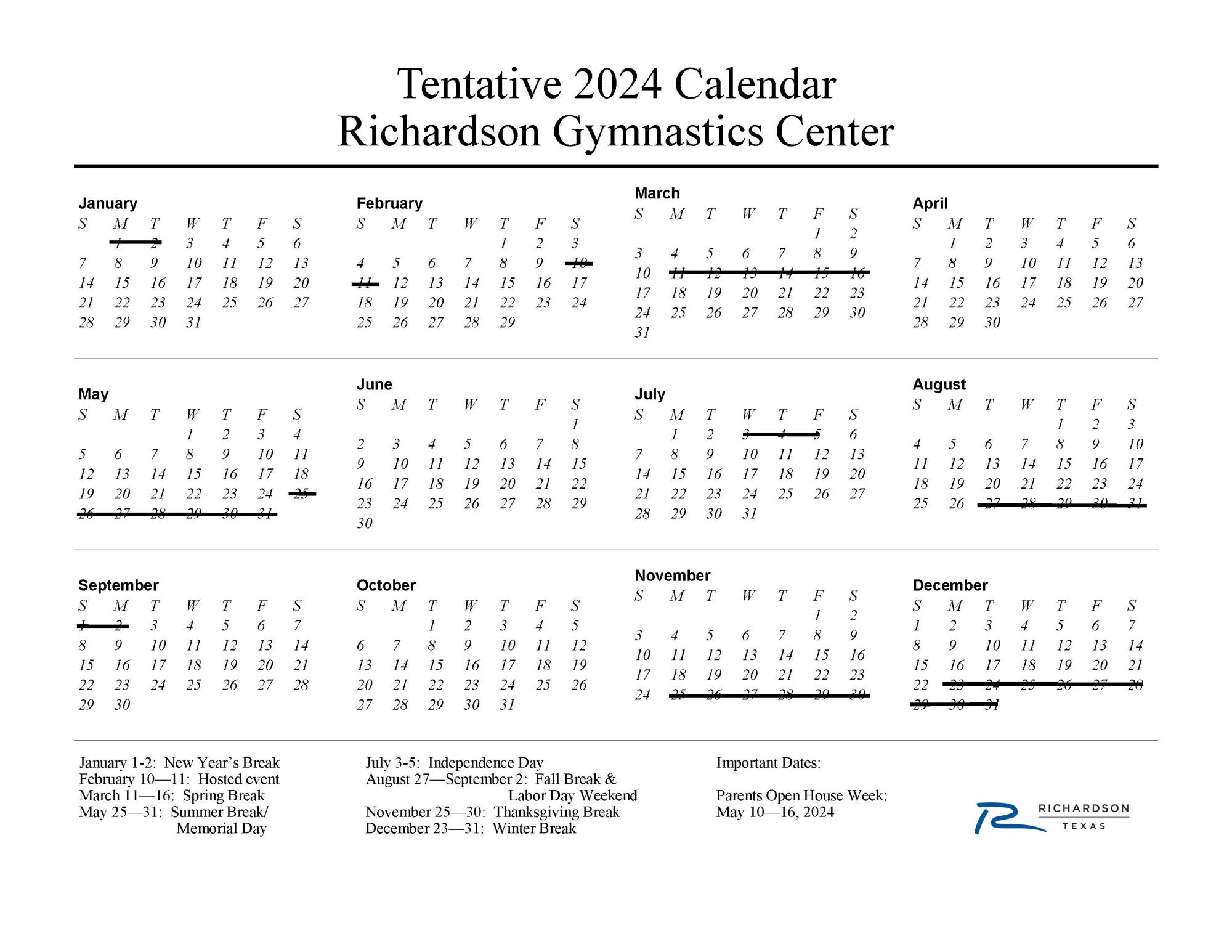 Gymnastics 2024 Calendar